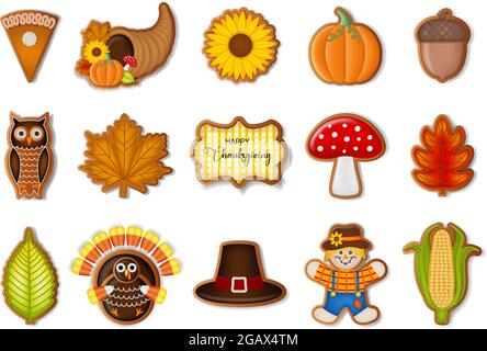 et of isolated thanksgiving gingerbread cookies Stock Vector