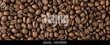 сoffee beans texture. сoffee beans background. close-up of сoffee beans top view. coffee banner Stock Photo