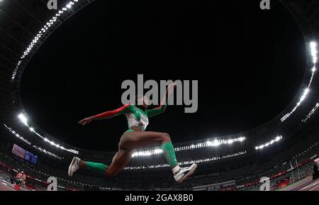 Tokyo, Japan. 1st Aug, 2021. Patricia Mamona of Portugal competes during the women's triple jump final at Tokyo 2020 Olympic Games, in Tokyo, Japan, Aug. 1, 2021. Credit: Li Ming/Xinhua/Alamy Live News Stock Photo