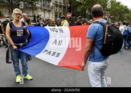 National Protest against COVID-19 health passport in Paris - France - 31 of July 2021 Stock Photo