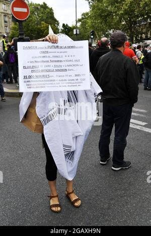 National Protest against COVID-19 health passport in Paris - France - 31 of July 2021 Stock Photo