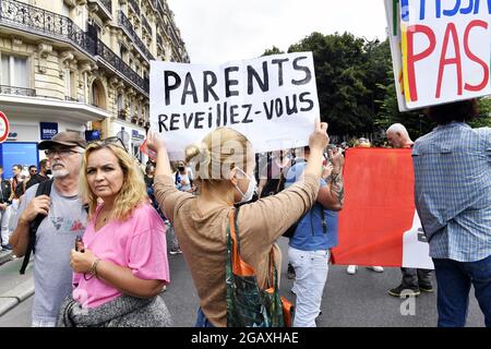 National Protest against COVID-19 health passport in Paris - France - 31 of July 2021 Stock Photo