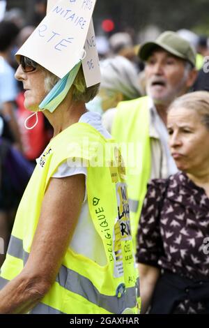 National Protest against COVID-19 health passport in Paris - France - 31 of July 2021 Stock Photo