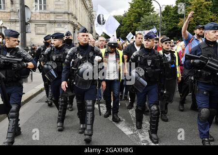 National Protest against COVID-19 health passport in Paris - France - 31 of July 2021 Stock Photo