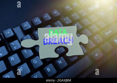 Handwriting text Data Breach. Business concept unauthorized release of confidential and secured details Abstract Typing New Movie Script, Creating Stock Photo