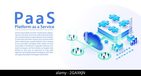 PaaS platform as a service concept infographic. Isometric 3d vector illustration of different modules purchased via the cloud by end users Stock Vector