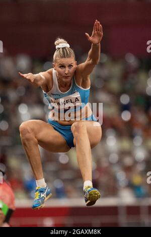 Tokyo, Kanto, Japan. 1st Aug, 2021. Kristini Makela (FIN) compete in the Women's Triple Jump during the Tokyo 2020 Olympics at the Tokyo Olympic Stadium on Sunday, August 1, 2021 in Tokyo. (Credit Image: © Paul Kitagaki Jr./ZUMA Press Wire) Stock Photo