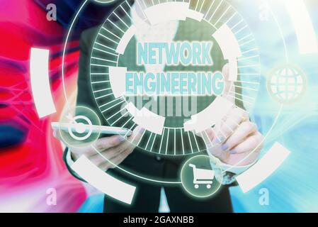 Conceptual display Network Engineering, Concept meaning professional who has the skills to oversee the net Lady In Uniform Holding Phone Pressing Virt Stock Photo