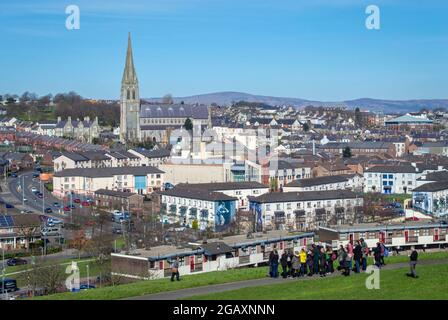 Londonderry, UK, March, 2017. Top view of Derry city Bogside residential area in a sunny day. Stock Photo