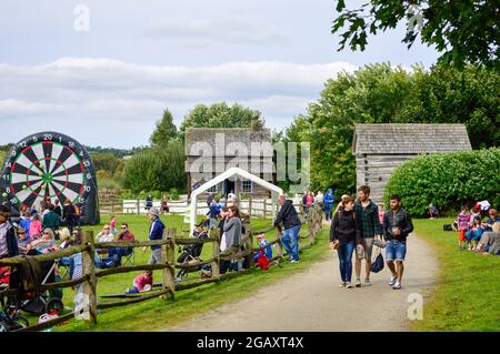 Omagh, County Tyrone, Northern Ireland, Sep., 2017. People visit Ulster American Folk Park in Northern Ireland. Stock Photo