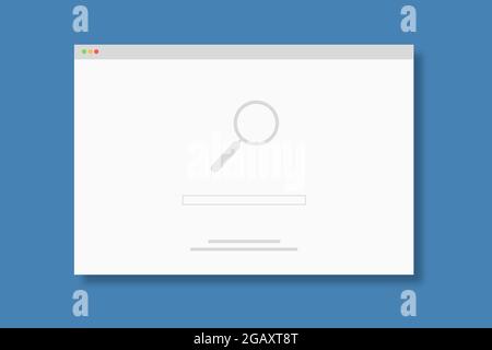 Internet browser window with search engine website - flat illustration, blue background Stock Photo