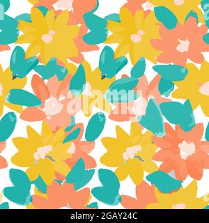 VectorSimple seamless pattern of hand drawn gouache flowers, colorful ...