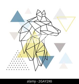 Geometric Wolf silhouette on triangle background. Polygonal Wolf emblem. Vector illustration. Stock Vector