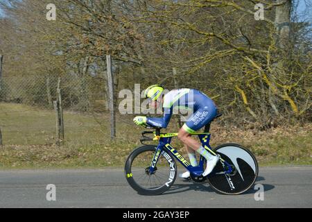 Gien, France. 09th Mar, 2021. Boy Van Poppel (team Intermarche - Wanty - Gobert materiaux) in action during the 3rd stage of Paris-Nice cycling race.The 3rd stage is an individual time trial of 14, 4 kilometers around the city of Gien (Burgundy). The winner of the stage is the Swiss rider Stefan Biffegger from the EF Education - Nippo team. (Photo by Laurent Coust/SOPA Images/Sipa USA) Credit: Sipa USA/Alamy Live News Stock Photo