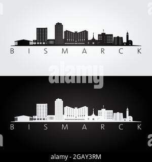 Bismarck, USA skyline and landmarks silhouette, black and white design, vector illustration. Stock Vector