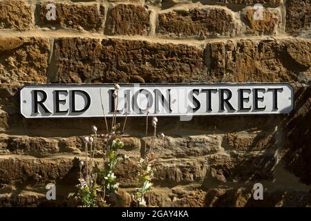 Red Lion Street sign, Cropredy, Oxfordshire, England, UK Stock Photo