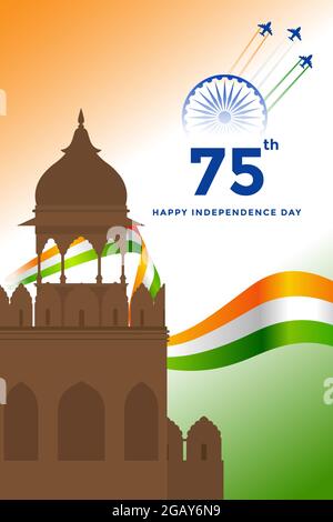75th Independence day of India greeting with tricolor Indian flag. 15th August template for website and social media. Stock Vector