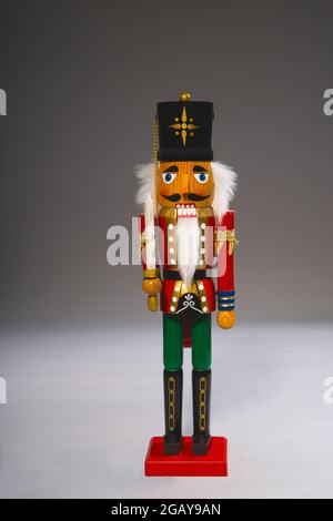 Christmas Nutcracker on Grey Background Stock Photo