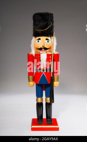 Christmas Nutcracker on Grey Background Stock Photo