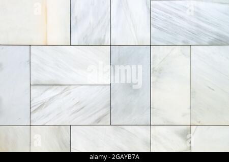 White polished marble tiled wall detail Stock Photo