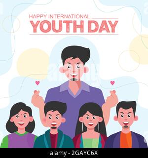 Group of boys and girls happily celebrate Youth Day. Poster having colorful background. Stock Vector