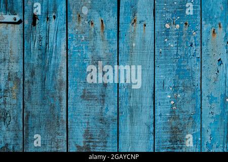 Old blue painted rustic wooden planks wall background or texture Stock Photo