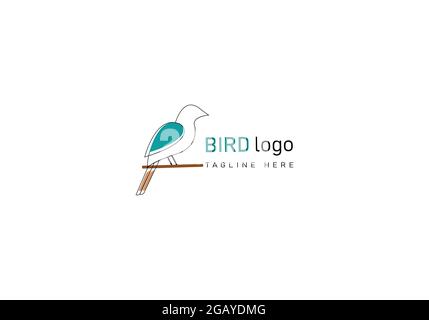 minimal simple line bird logo design template. Stock Vector