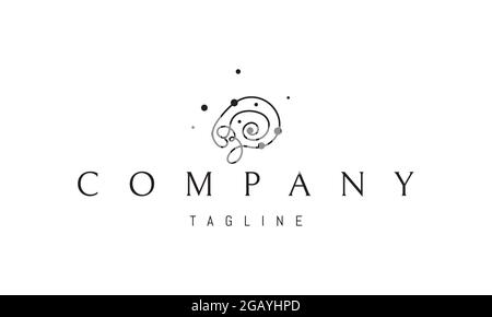 Vector logo on which an abstract image of the brain in the form of a line with neurons in the form of planets. Stock Vector