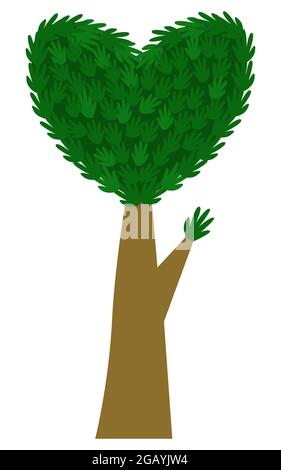 Heart shaped crown of tree. Vector illustration for holiday design Isolated on white background Stock Vector