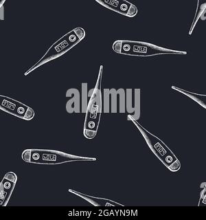 Seamless pattern with hand drawn chalk medical thermometer Stock Vector