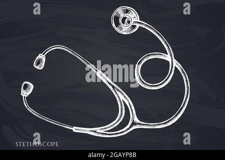 Vector set of hand drawn chalk stethoscope Stock Vector