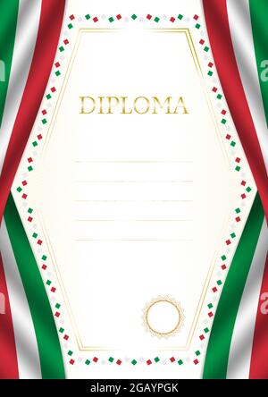 Vertical  frame and border with Italy flag, template elements for your certificate and diploma. Vector. Stock Vector