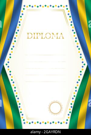 Vertical  frame and border with Gabon flag, template elements for your certificate and diploma. Vector. Stock Vector