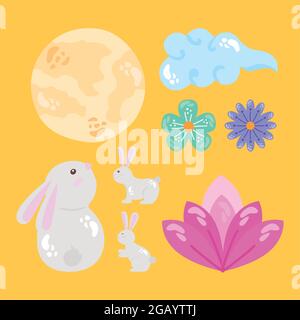 eight mid autumn festival set icons Stock Vector