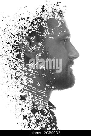A crumbling portrait of a man's profile Stock Photo