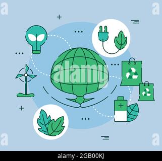 seven eco friendly set icons Stock Vector