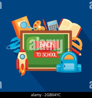 back to school card with supplies Stock Vector