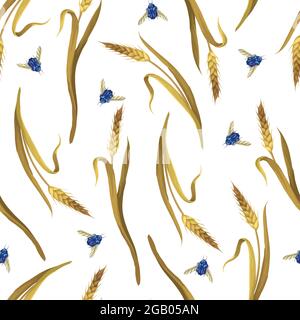Seamless pattern with ears of wheat. Vector. Stock Vector