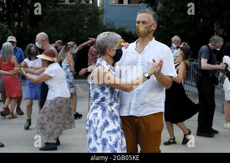 New Orleans, USA. 1st Aug, 2021. People enjoy dancing during Louisiana Cajun-Zydeco Festival featuring Cajun and Zydeco music in New Orleans, Louisiana, the United States, on July 31, 2021. Credit: Lan Wei/Xinhua/Alamy Live News Stock Photo