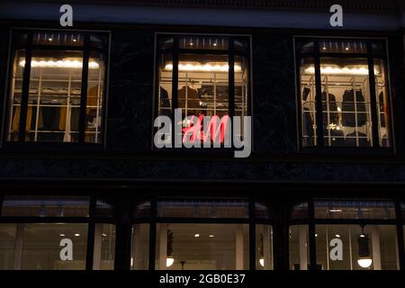 Vienna, Austria - October 10, 2019:  View of H&M, Hennes & Mauritz AB store, the Swedish multinational clothing-retail company of fast-fashion clothin Stock Photo