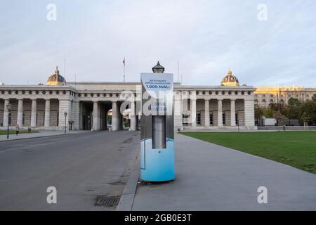 Vienna, Austria - October 10, 2019: View of free refill water drinking station on street in front of Hofburg Palace in Vienna, Austria.in front of Hof Stock Photo