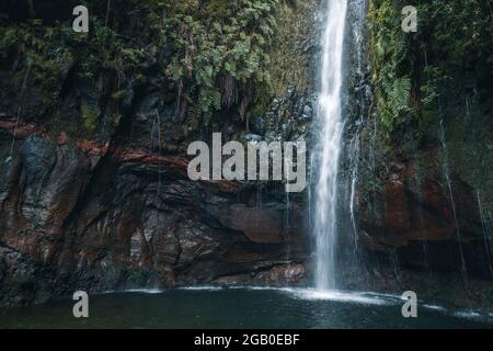 25 Fontes Falls at the end of Levada das 25 Fontes. Madeira, Portugal Stock Photo