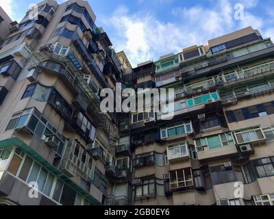 Taipei, Taiwan - July 7, 2015: View of  Old apartment in Taipei, Taiwan. Stock Photo