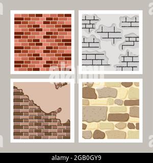 four walls bricks structures icons Stock Vector