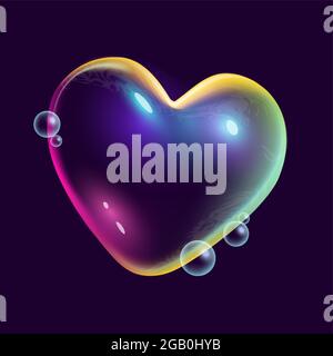 A heart shaped rainbow coloured floating soap bubble. Creative vector illustration Stock Vector