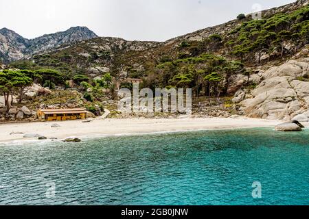 Cala Maestra in the isle of Montecristo, in the Tyrrhenian Sea and part of the Tuscan Archipelago. Stock Photo