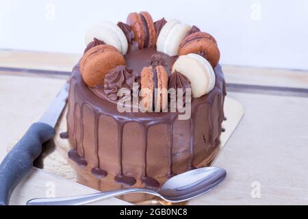 triple chocolate gateau cake. melting dark chocolate from top to bottom Stock Photo