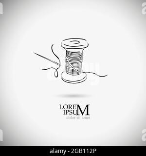 Spool with threads and sewing button. Doodle style Stock Vector