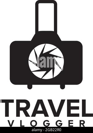 Travel bag with camera logo design vector template Stock Vector