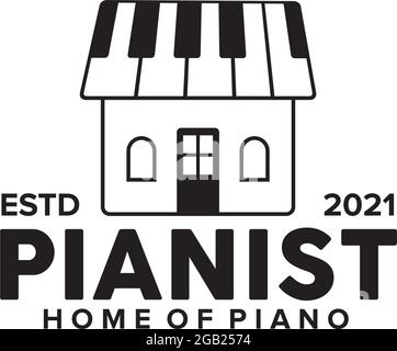 Pianist home logo design vector template Stock Vector